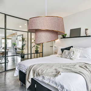 Stil Asitmetrik Pasta Avize Gül Kurusu Kumaş Altın Şeritli Yatak Odası Salon Sarkıt