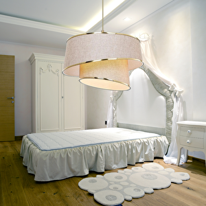 Stil Asitmetrik Pasta Avize Pudra Kumaş Altın Şeritli Yatak Odası Salon Sarkıt