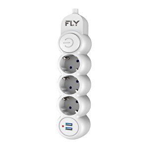 Fly-3393-01 3'lü Akim Korumali Pri̇z+2*usb 2.1a,2m,