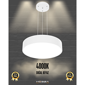 Drum 40cm ( Beyaz Kasa, Doğal Beyaz Işık ) Sarkıt Ledli Modern Led Avize, Salon, Mutfak, Oturma Odası Gün Işığı 4000K