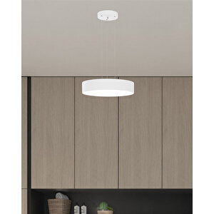 Drum 40cm ( Beyaz Kasa, Beyaz Işık ) Sarkıt Ledli Modern Led Avize, Salon, Mutfak, Oturma Odası Beyaz Işık (6500K)
