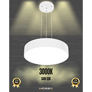 Drum 40cm ( Beyaz Kasa, Sarı Işık ) Sarkıt Ledli Modern Led Avize, Salon, Mutfak, Oturma Odası Sarı Işık (3000K)