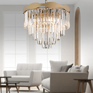 İngrid 6'lı Eskitme Kristalli Taşlı Modern Tasarım Kristal Salon Avize