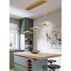 Luxury Exclusive Üçlü Sıralı Sarkıt Led Avize Jellyfish Gold Sarı Ledli Avize