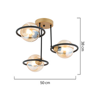 Becca 3'lü Siyah Eskitme Bal Camlı Top Avize Modern Oturma Odası Salon Avize