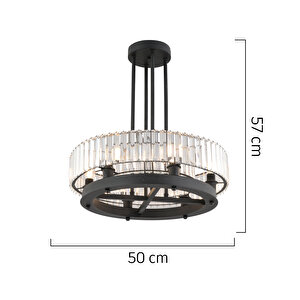 Azalea 6lı Siyah Kristalli Taşlı Modern Tasarım Kristal Büyük Salon Avize