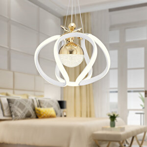 Pelin Tekli Beyaz Gold 3 Renkli 39 Watt Ledli Modern Oturma Odası, Koridor, Salon Led Avize