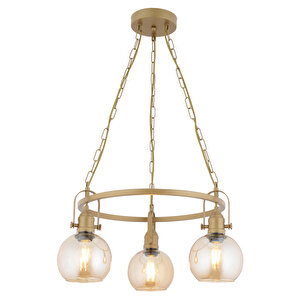 Cherish 3'lü Yuvarlak Eskitme Bal Camlı Modern Oturma Odası Salon Avize