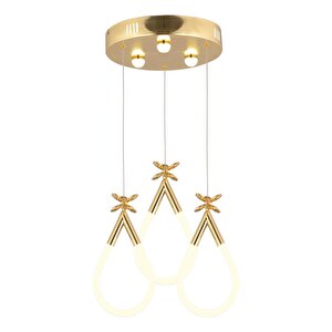 Vojens 3'lü Yuvarlak Gold Ledli 42 Watt Kelebek Detaylı Modern Koridor, Yatak Odası Salon Sarkıt Led Avize