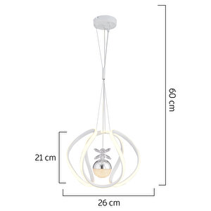 Leroy Tekli Beyaz Krom 3 Renkli 40 Watt Ledli Modern Oturma Odası, Koridor, Salon Led Avize