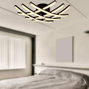 Brian Mat Siyah Boyalı 3000k 36 Watt Plafonyer Salon Oturma Odası Ledli Avize