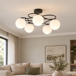 Rodonit 5li Siyah Krom Beyaz Camlı Modern Sarkıt Genç Odası Yatak Odası Retro Salon Avize