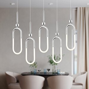 Thisted 5'li Sıralı Krom Ledli 77 Watt Modern Koridor, Yatak Odası Salon Sarkıt Led Avize