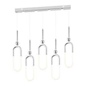 Thisted 5'li Sıralı Krom Ledli 77 Watt Modern Koridor, Yatak Odası Salon Sarkıt Led Avize