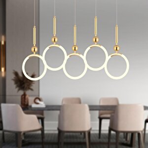 Struer 5'li Sıralı Gold Ledli 112 Watt Modern Koridor, Yatak Odası Salon Sarkıt Led Avize