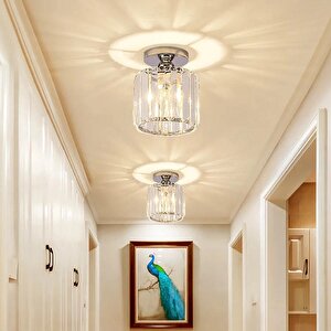 Modern Luxury Plafonyer Tavan Kristal Taşlı Avize Krom Hol Antre Avize Büyük Boy