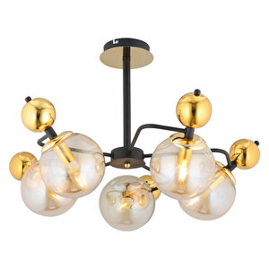 Florit 5'li Siyah Gold Modern Oturma Odası Salon Avize