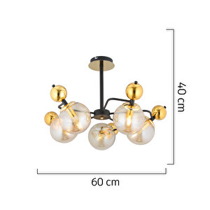 Florit 5'li Siyah Gold Modern Oturma Odası Salon Avize