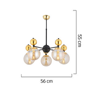 Kuvars 5'li Siyah Gold Modern Koridor, Oturma Odası Salon Avize
