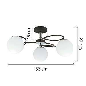 Rodonit 3lü Siyah Krom Beyaz Camlı  Modern Sarkıt Genç Odası Yatak Odası Retro Salon Avize