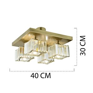 Rivia 4 Lü Eskitme Plafonyer Kristalli Taşlı Modern Tasarım Kristal Salon Avize