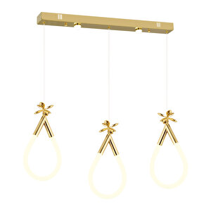 Vojens 3'lü Sıralı 39 Watt Gold Ledli Kelebek Detaylı Modern Koridor, Yatak Odası Salon Sarkıt Led Avize