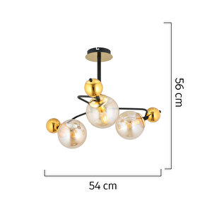 Florit 3'lü Siyah Gold Modern Oturma Odası Salon Avize