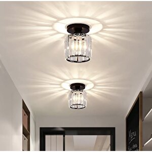 Modern Luxury Plafonyer Tavan Kristal Taşlı Avize Hol Antre Avize Siyah