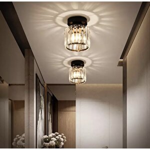 Modern Luxury Plafonyer Tavan Kristal Taşlı Avize Hol Antre Avize Siyah