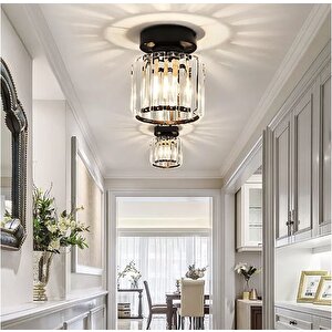 Modern Luxury Plafonyer Tavan Kristal Taşlı Avize Hol Antre Avize Siyah