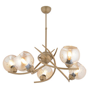 Pireal 5'li Yuvarlak Eskitme Bal Camlı Modern Oturma Odası Salon Avize