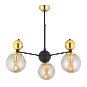 Kuvars 3lü Siyah Gold Modern Koridor, Oturma Odası Salon Avize