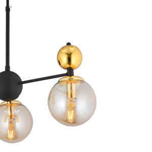 Kuvars 3lü Siyah Gold Modern Koridor, Oturma Odası Salon Avize