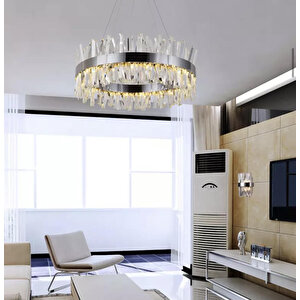 Fico Home Elegance Modern Kristal Taşlı Sarkıt Power Led Avize Krom