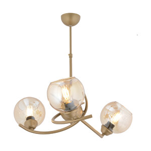 Pireal 3'lü Yuvarlak Eskitme Bal Camlı Modern Oturma Odası Salon Avize