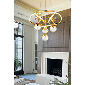 Luxury Led Avize Kumandalı 3 Renk Modern Sarkıt Kristal Taşlı Led Avize Gold Sarı