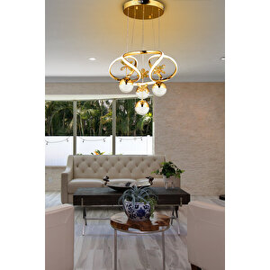 Luxury Led Avize Kumandalı 3 Renk Modern Sarkıt Kristal Taşlı Led Avize Gold Sarı