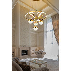Luxury Led Avize Kumandalı 3 Renk Modern Sarkıt Kristal Taşlı Led Avize Gold Sarı