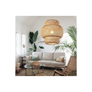 Tasarım Bamboo Avize Hasır Avize 1.sınıf Kalite 350mm Çap Ferahlık