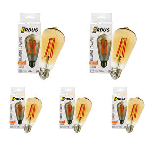 Filament Amber ST6  6 Watt E27 Duy  5li Ampul