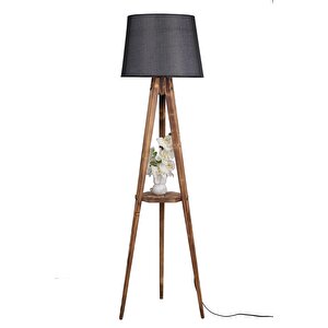 Sehbalı Tripod Yanık Lambader Pramit Hasır Siyah Abajurlu