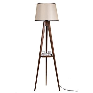 Sehbalı Tripod Ceviz Lambader Pramit Açık Hasır Abajurlu
