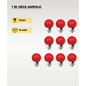 1w Gece Led Ampul Kırmızı Işık 10 Adet