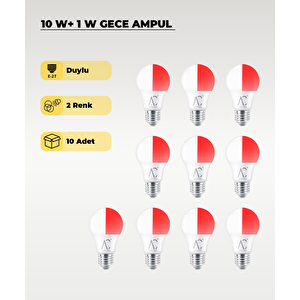 10w+1w Gündüz Ve Gece Ampulü Beyaz - Kırmızı Işık 10 Adet