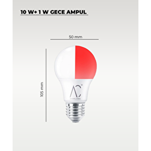 10w+1w Gündüz Ve Gece Ampulü Beyaz - Kırmızı Işık 10 Adet