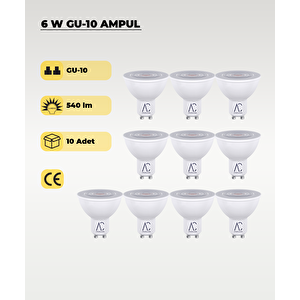 6w Gu10 Led Ampul Beyaz Işık 10 Adet