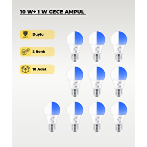 10w+1w Gündüz Ve Gece Ampulü Beyaz - Mavi Işık 10 Adet
