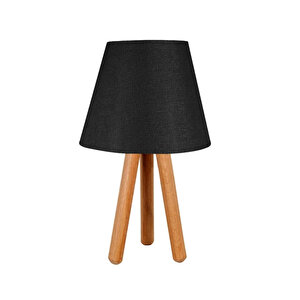 Evlight 2'li Set Komodin Üç Ayaklı Ahşap Abajur Siyah