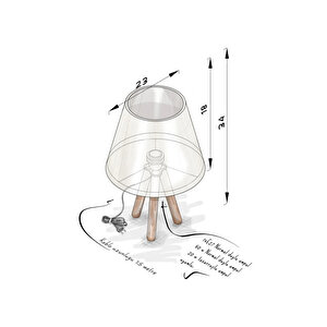 Evlight 2'li Set Komodin Üç Ayaklı Ahşap Abajur Siyah