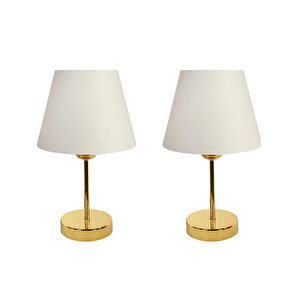 Evlight Metal Ayaklı 2'li Abajur Masa Lambası Abajur Gold Beyaz